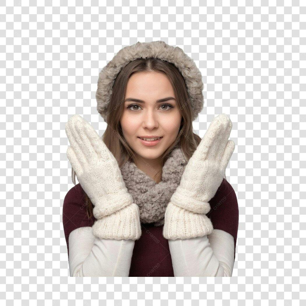 Foto Recortada Mulher Inverno Cachecol Luvas PNG Fundo Transparente
