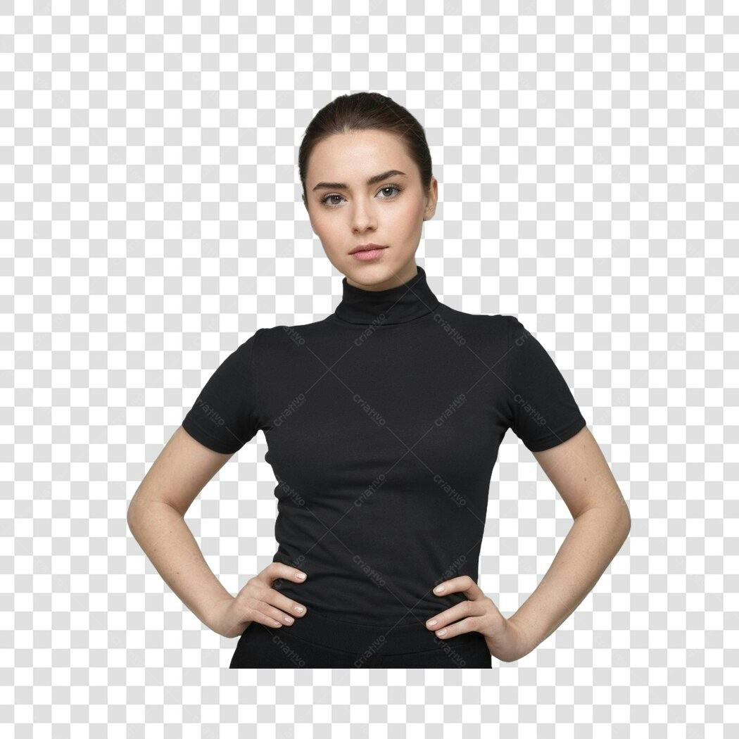 Foto Recortada Mulher Jovem Blusa Preta PNG Fundo Transparente