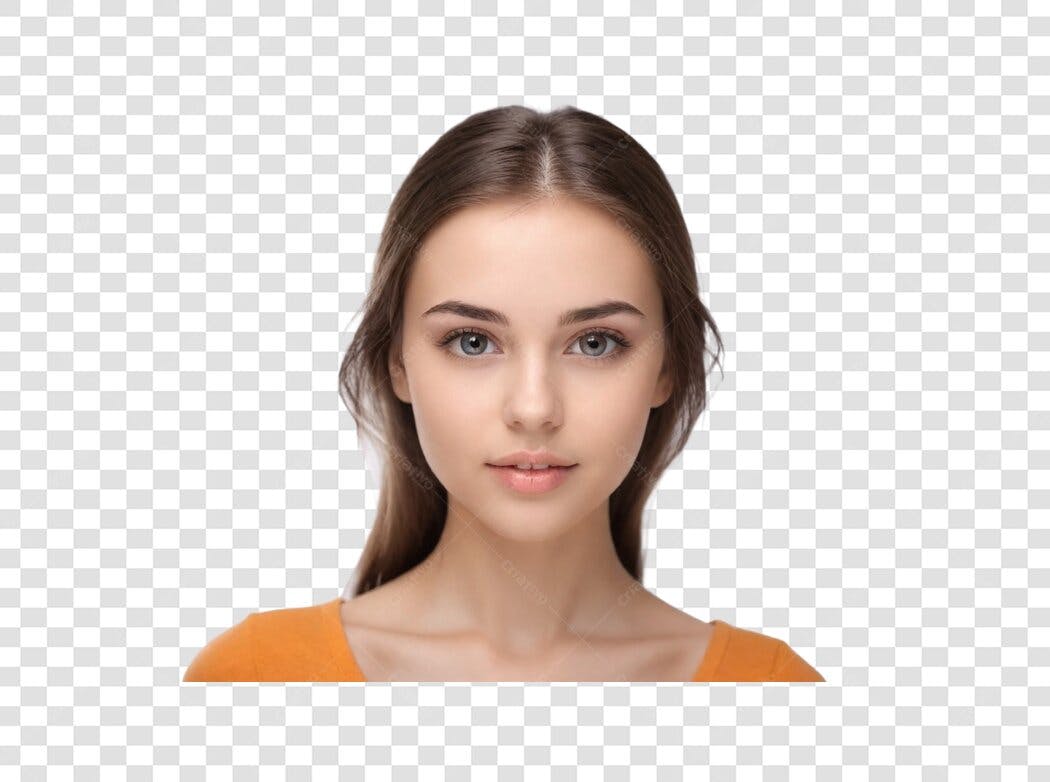 Foto Recortada Mulher Jovem Cabelo Castanho PNG Fundo Transparente