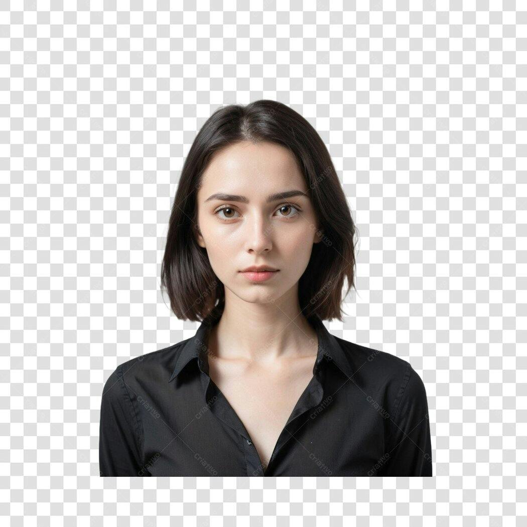 Foto Recortada Mulher Jovem Camisa Preta PNG Fundo Transparente