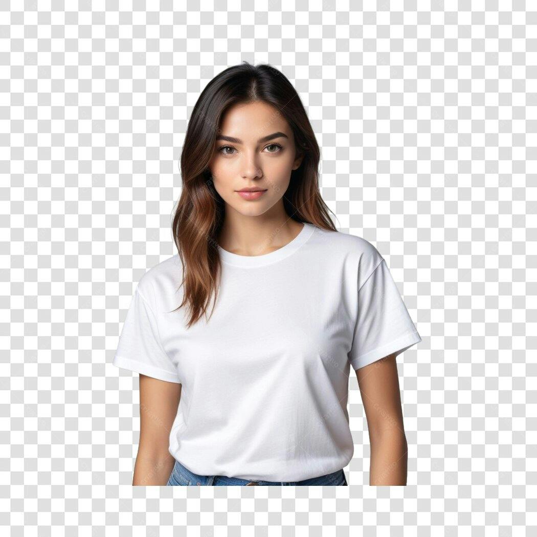 Foto Recortada Mulher Jovem Camiseta Branca PNG Fundo Transparente