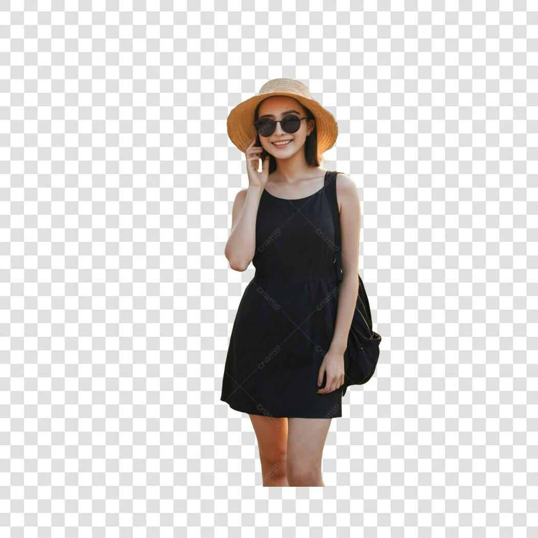 Foto Recortada Mulher Jovem Chapéu Óculos Sol PNG Fundo Transparente