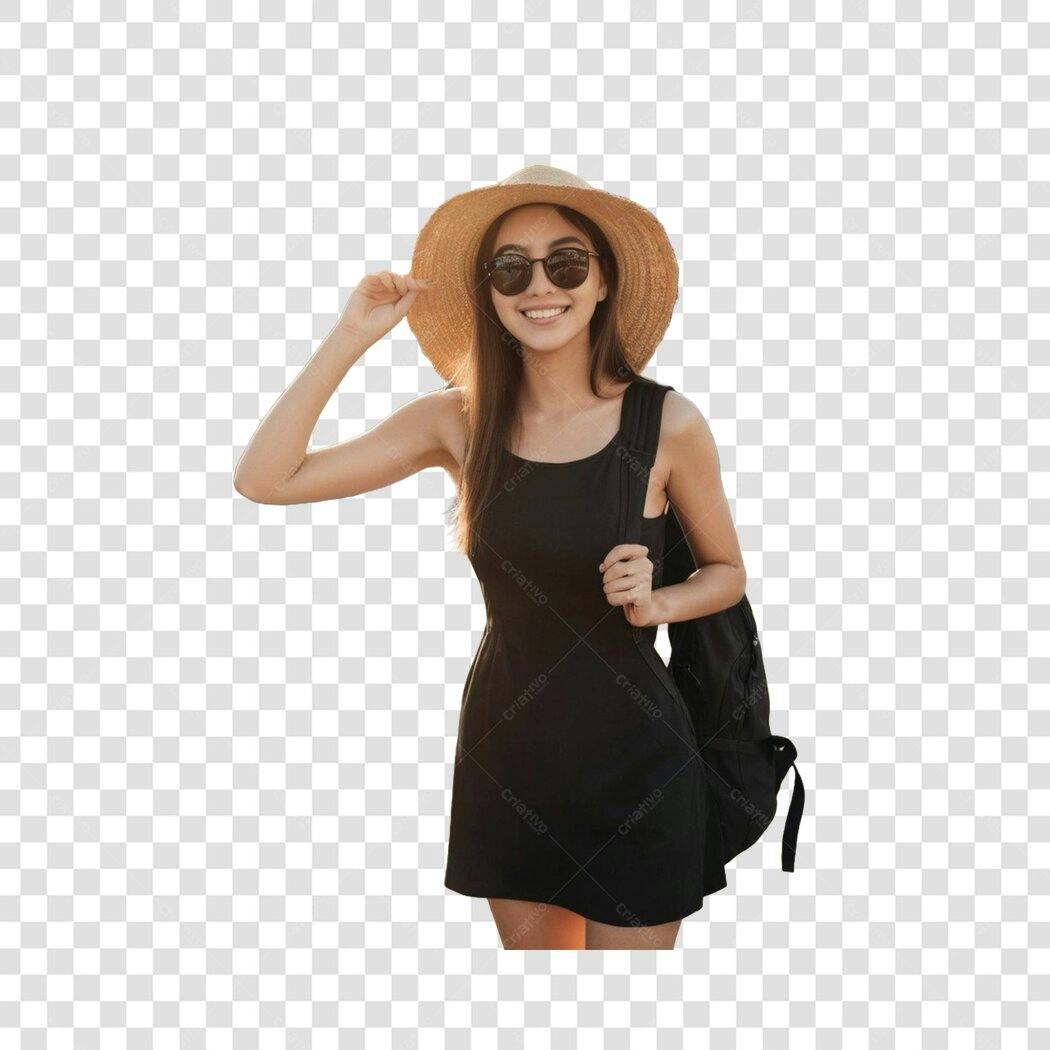 Foto Recortada Mulher Jovem Chapéu Óculos Sol PNG Fundo Transparente