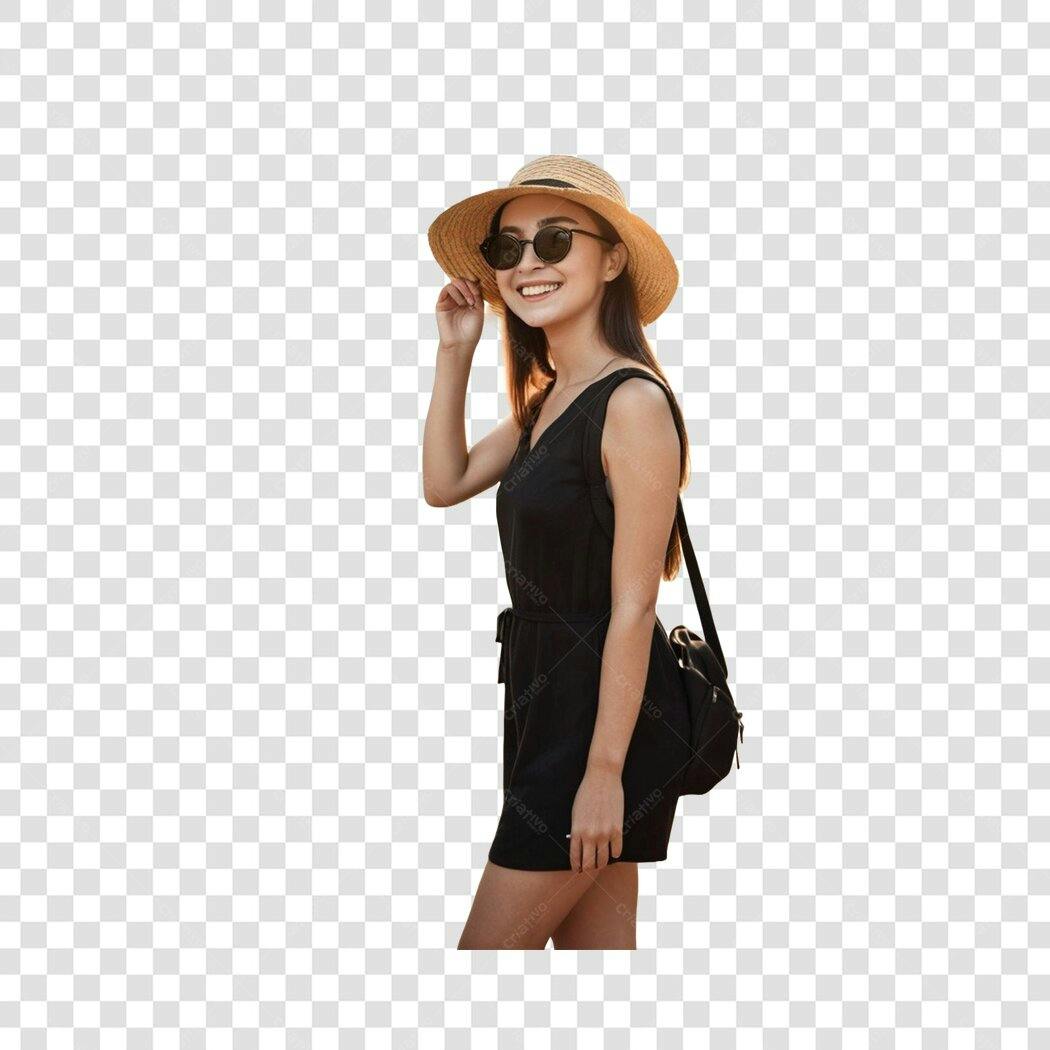 Foto Recortada Mulher Jovem Chapéu Óculos Sol PNG Fundo Transparente