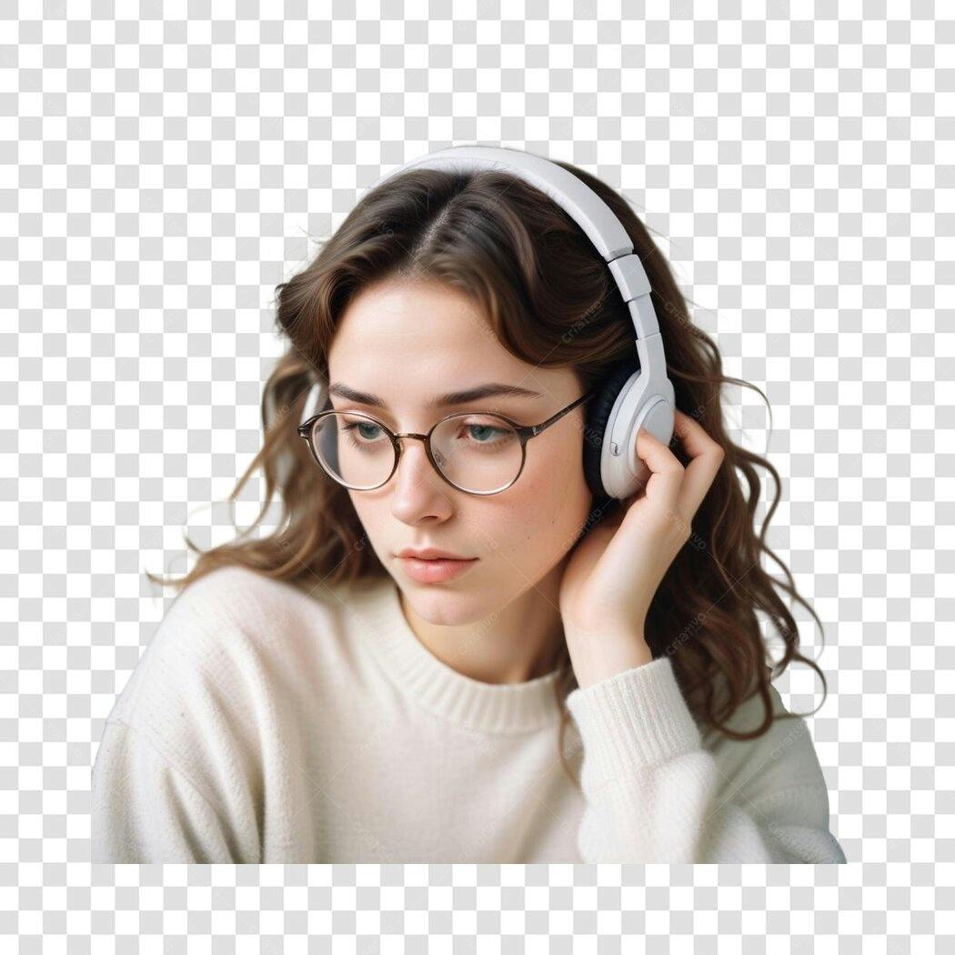 Foto Recortada Mulher Jovem Fone Ouvido PNG Fundo Transparente