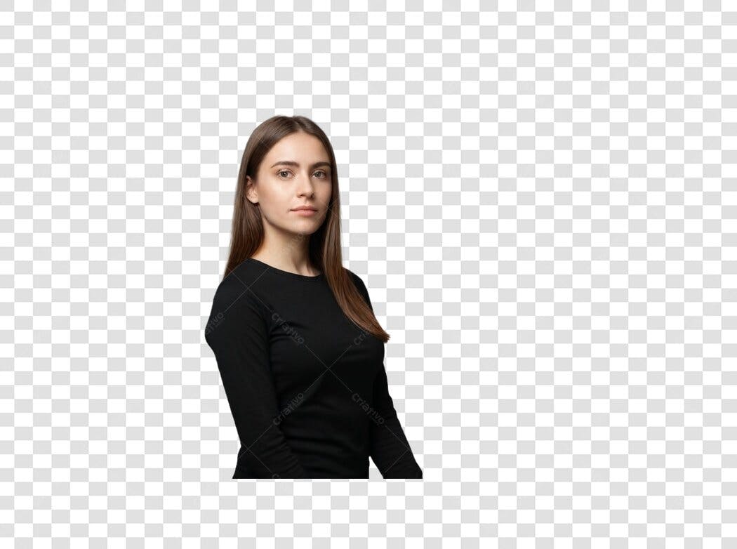 Foto Recortada Mulher Jovem Séria PNG Fundo Transparente
