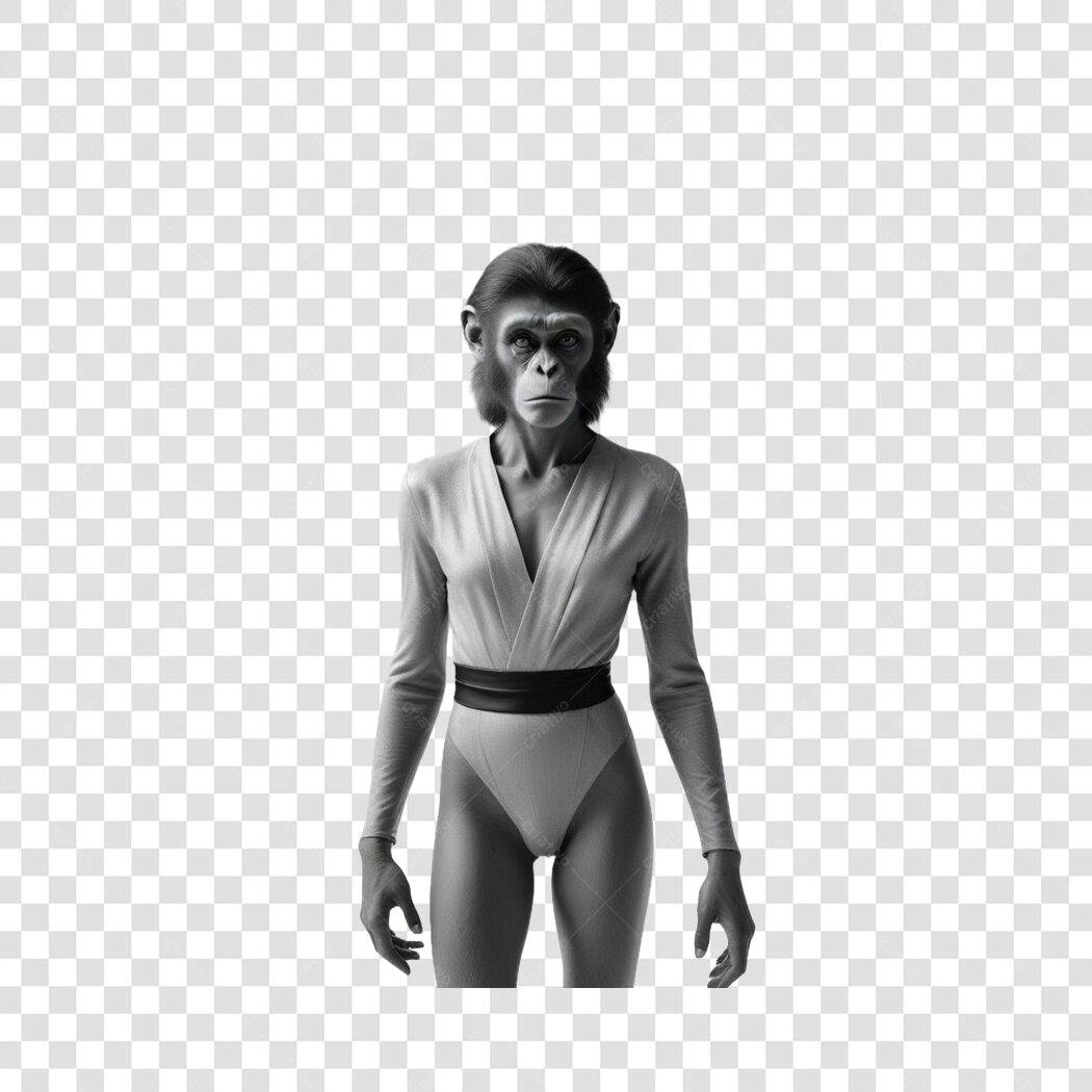 Foto Recortada Mulher Macaco Roupa Branca PNG Fundo Transparente