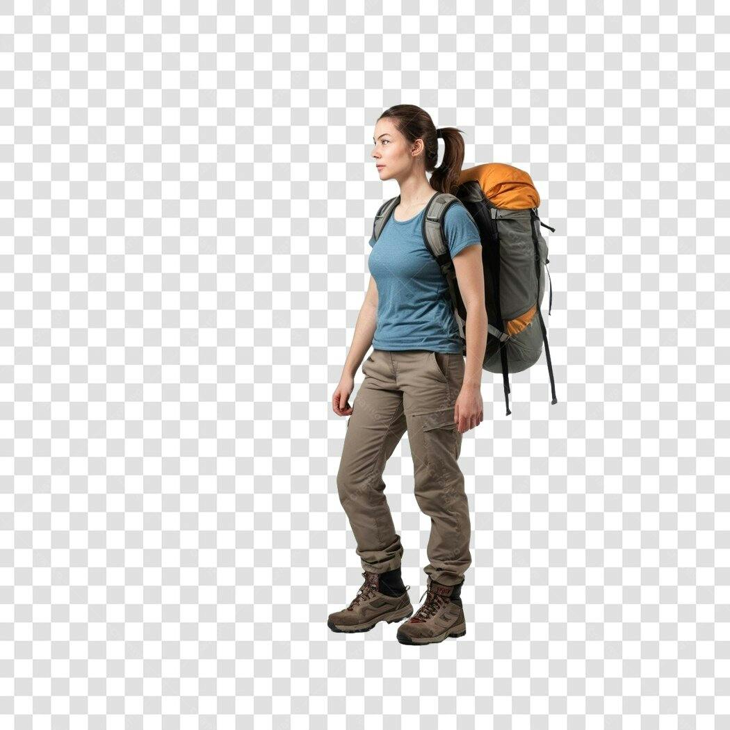 Foto Recortada Mulher Mochileira Caminhada PNG Fundo Transparente