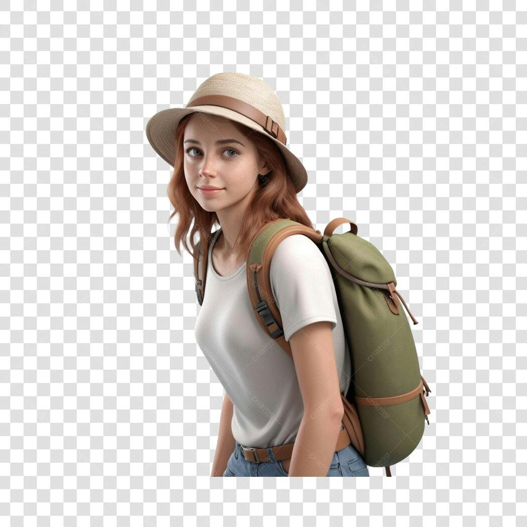Foto Recortada Mulher Mochileira Chapéu PNG Fundo Transparente