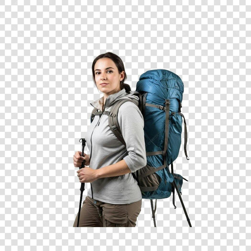 Foto Recortada Mulher Mochileira Trilheira PNG Fundo Transparente