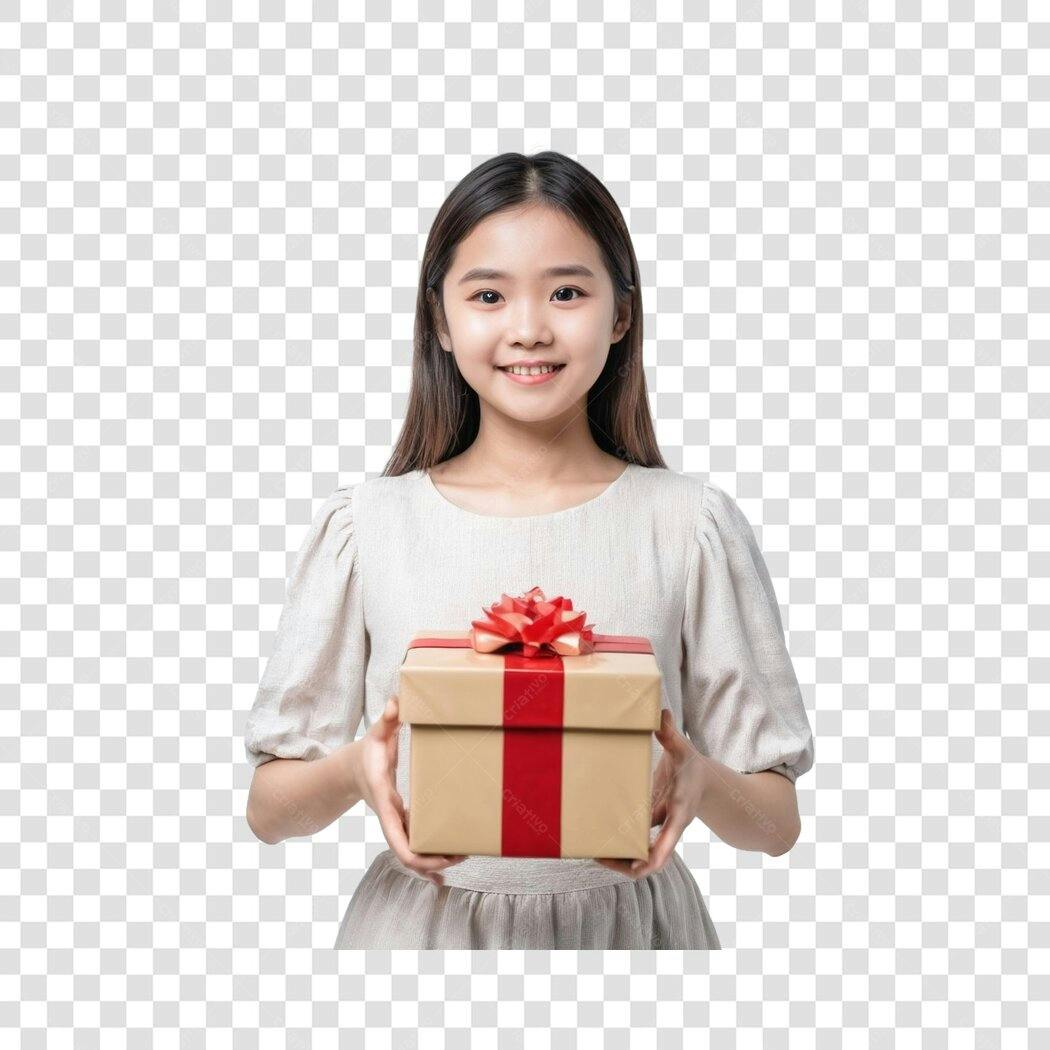 Foto Recortada Mulher Segurando Presente Sorrindo PNG Fundo Transparente