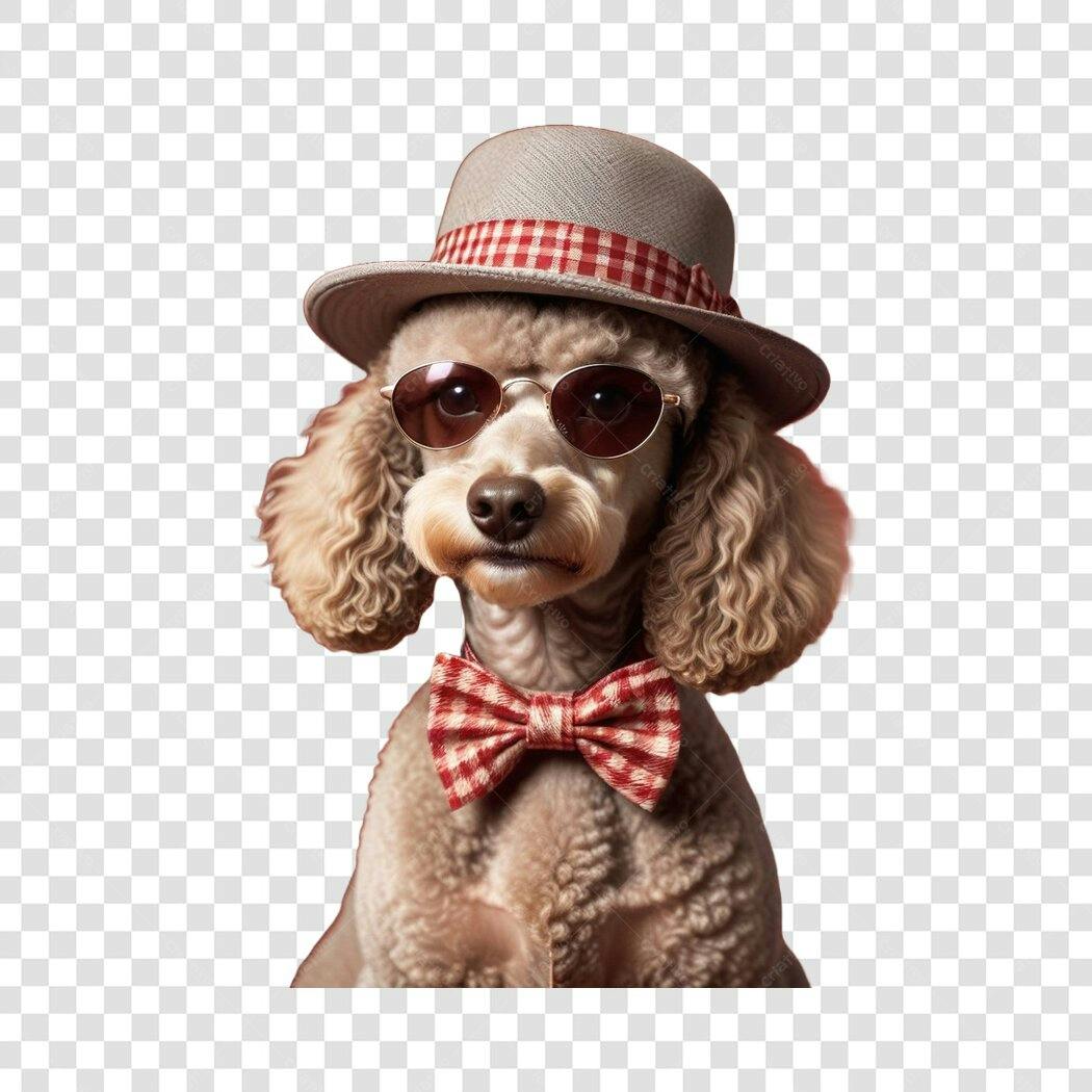 Foto Recortada Poodle Cachorro Óculos Chapéu PNG Fundo Transparente