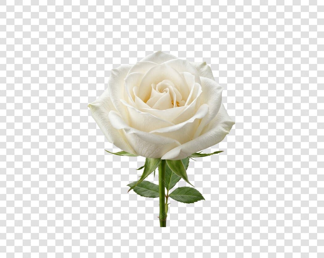 Foto Recortada Rosa Branca Haste Verde PNG Fundo Transparente
