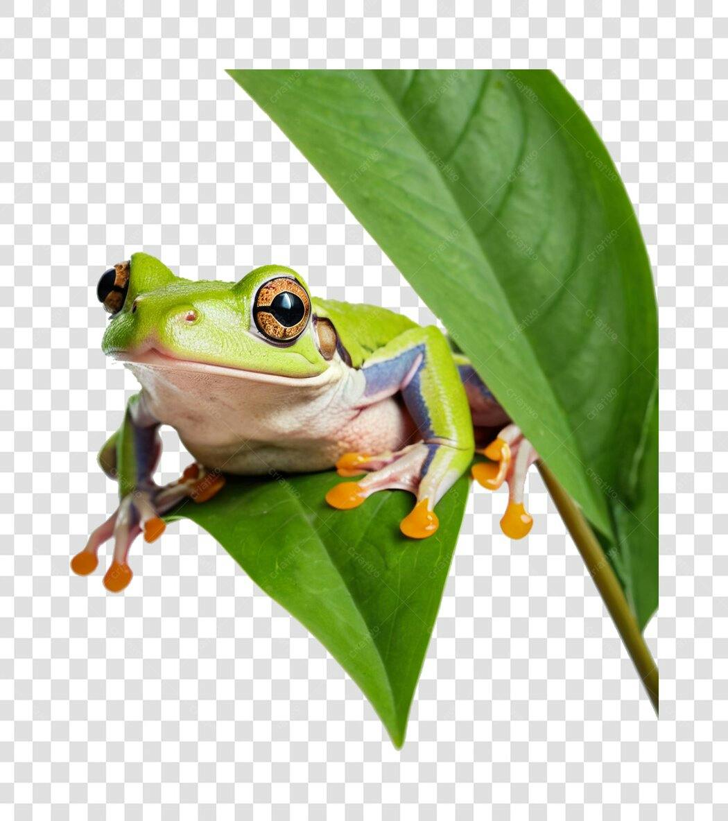 Foto Recortada Sapo Verde Folha Tropical PNG Fundo Transparente