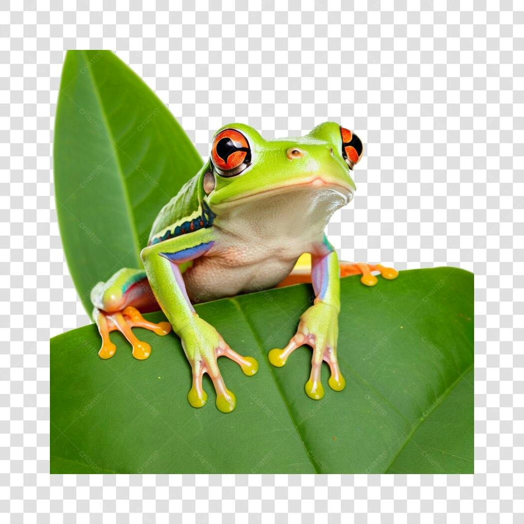 Foto Recortada Sapo Verde Olhos Vermelhos Folha PNG Fundo Transparente