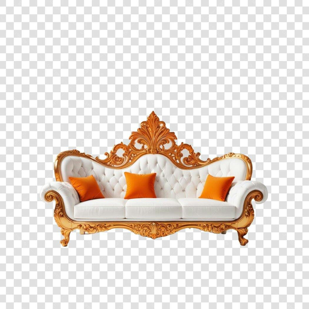 Foto Recortada Sofá Clássico Branco Dourado PNG Fundo Transparente