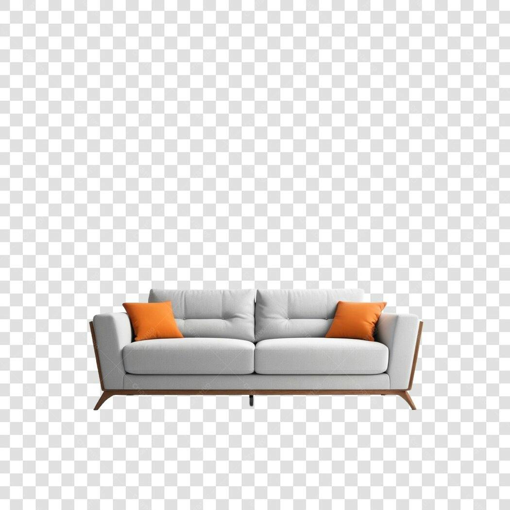 Foto Recortada Sofá Moderno Cinza Laranja PNG Fundo Transparente