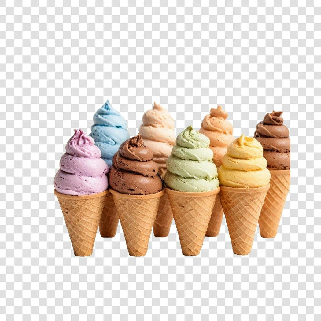 Foto Recortada Sorvetes Casquinha Variados Sabores PNG Fundo Transparente