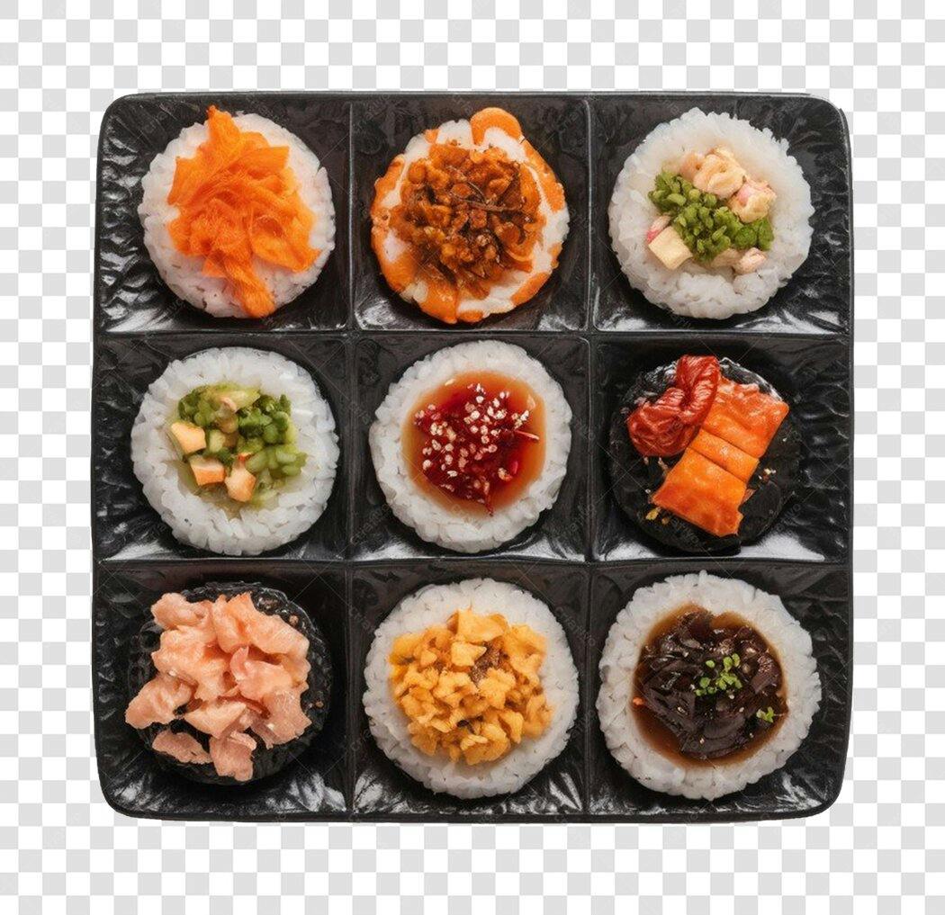 Foto Recortada Sushi Variado Prato Japonês PNG Fundo Transparente