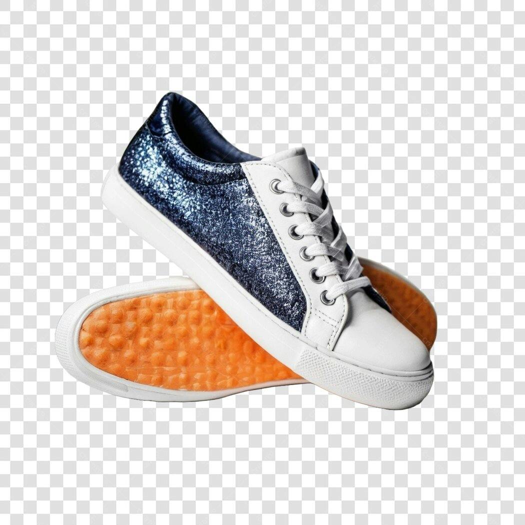 Foto Recortada Tênis Feminino Glitter Azul Branco PNG Fundo Transparente