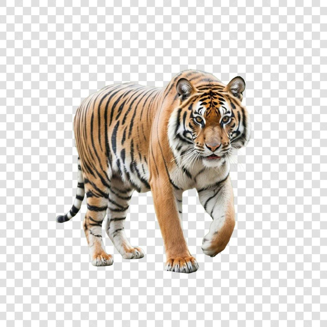 Foto Recortada Tigre Andando Animal Selvagem PNG Fundo Transparente