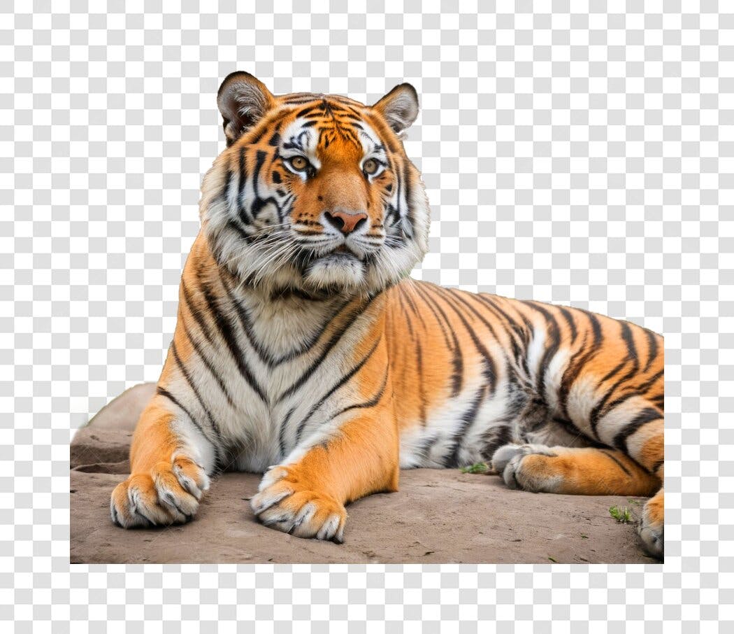Foto Recortada Tigre Bengal Deitado PNG Fundo Transparente
