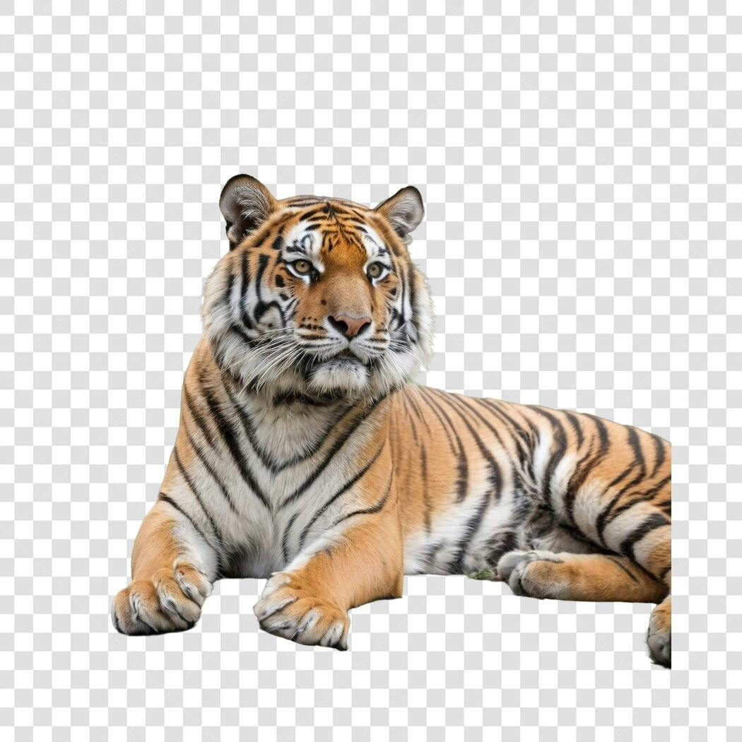 Foto Recortada Tigre Deitado Laranja Preto PNG Fundo Transparente