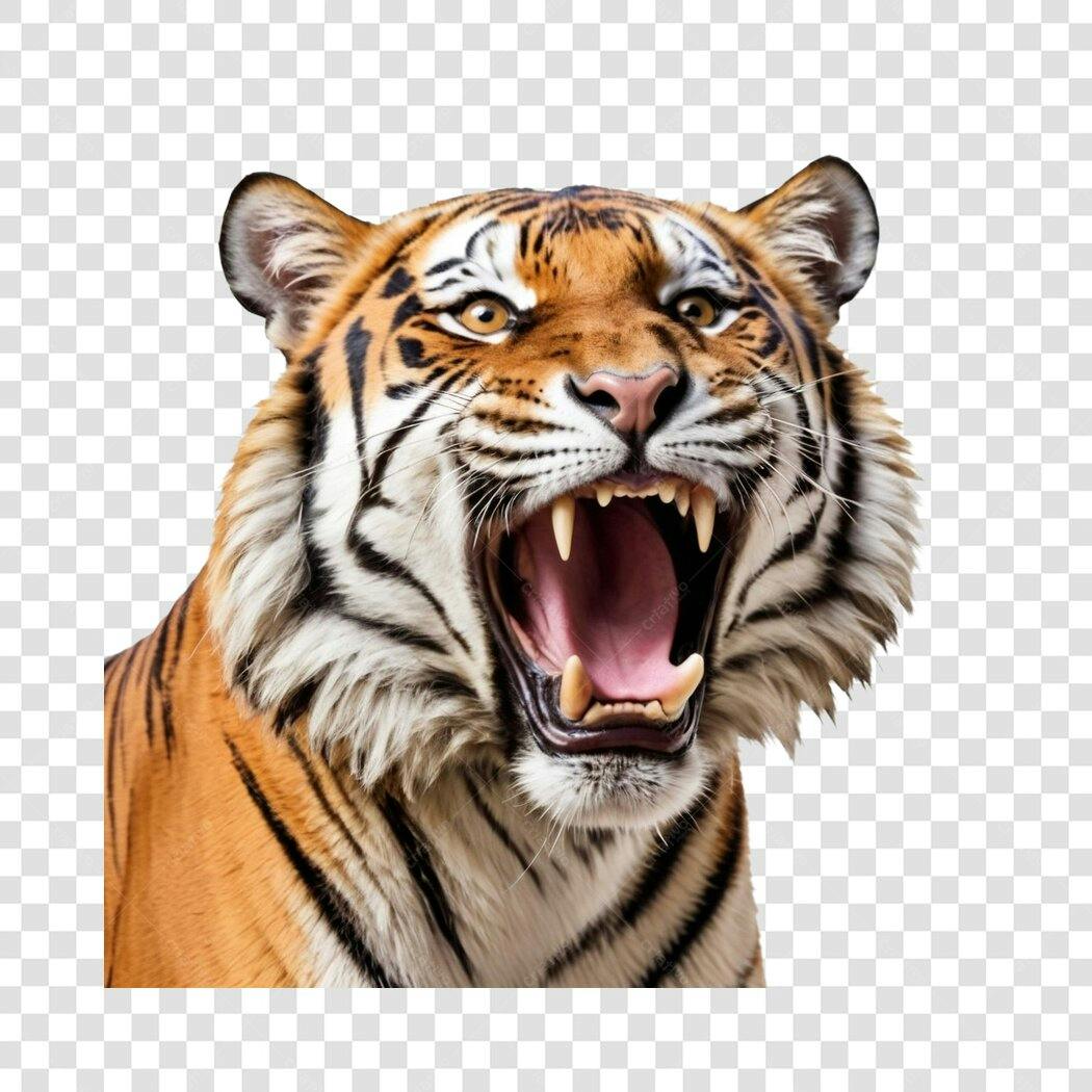 Foto Recortada Tigre Rugindo Fundo Transparente PNG