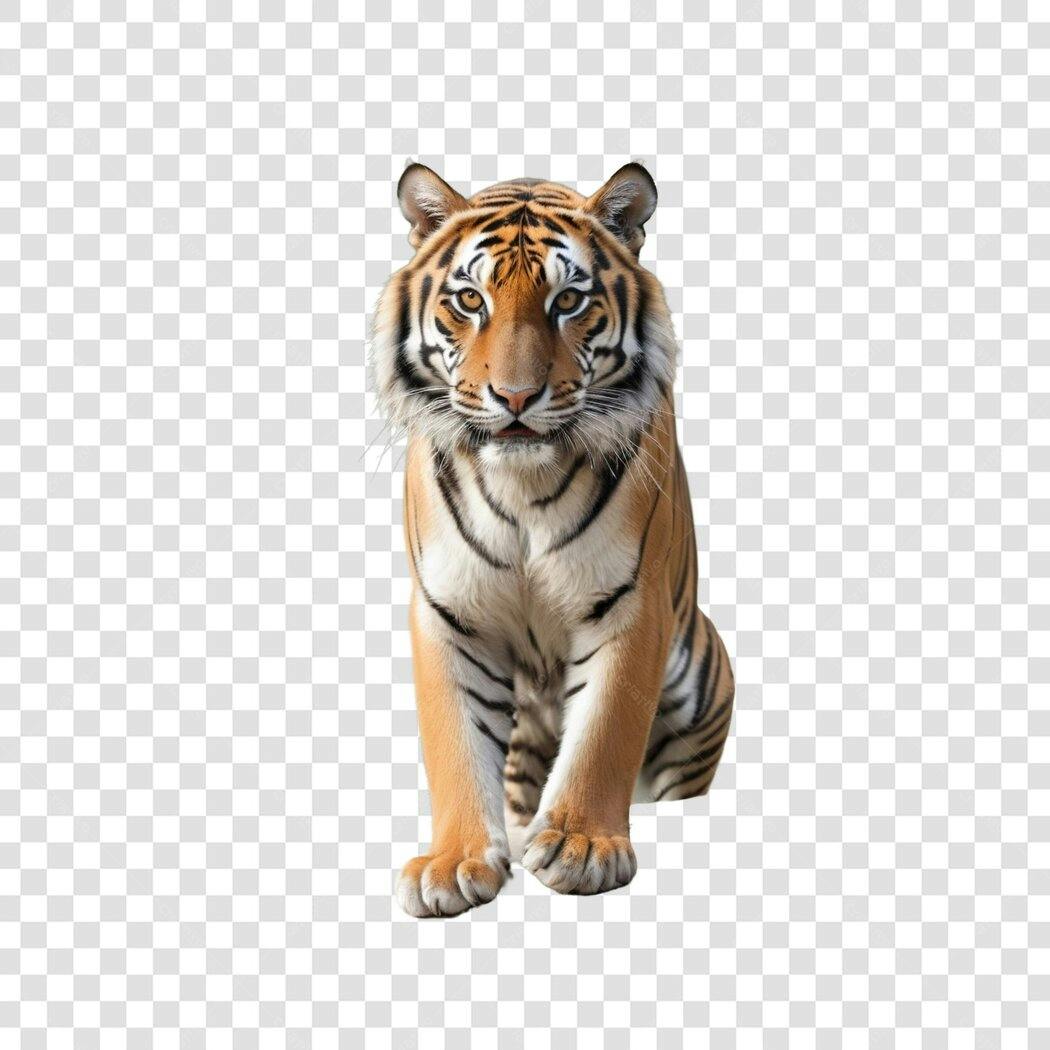 Foto Recortada Tigre Sentado Olhando Frente PNG Fundo Transparente