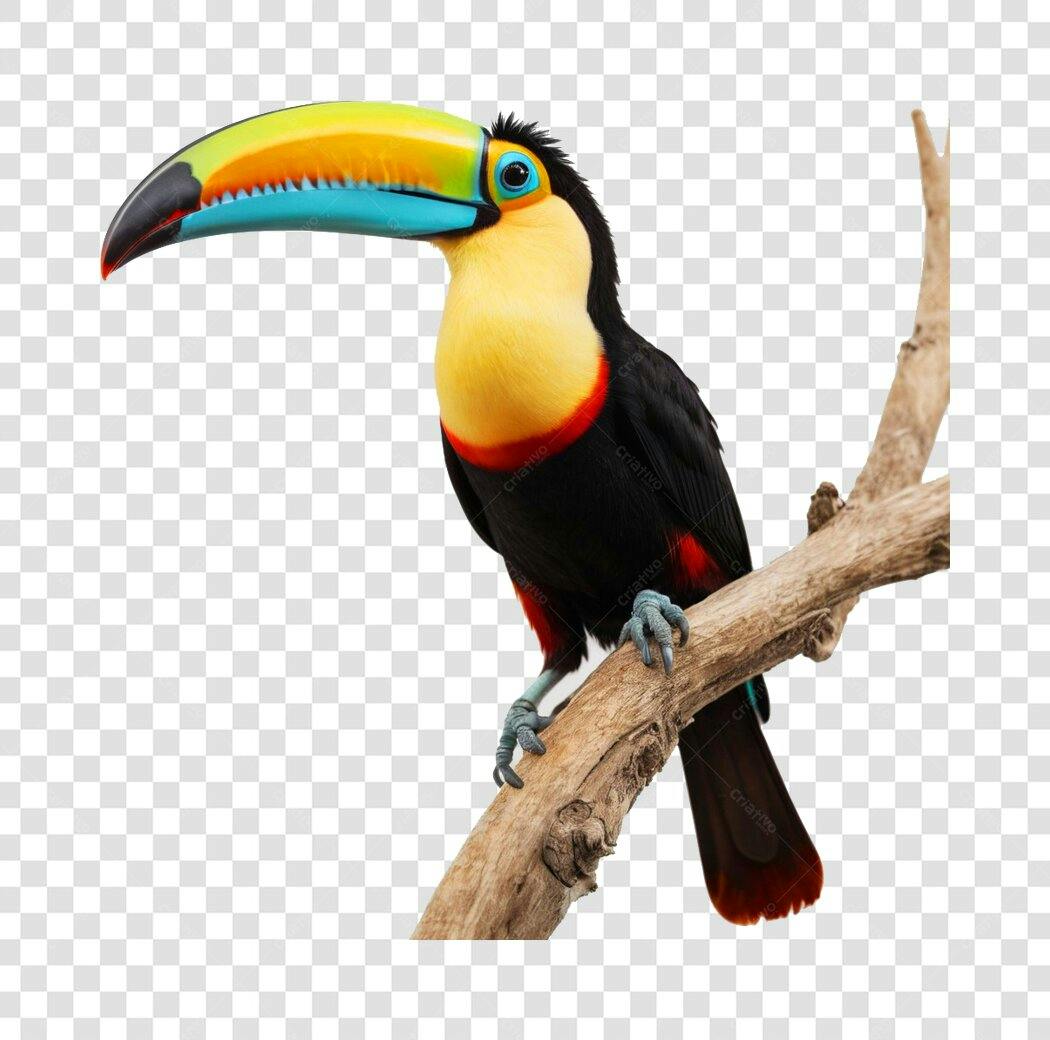 Foto Recortada Tucano Bico Colorido Galho PNG Fundo Transparente