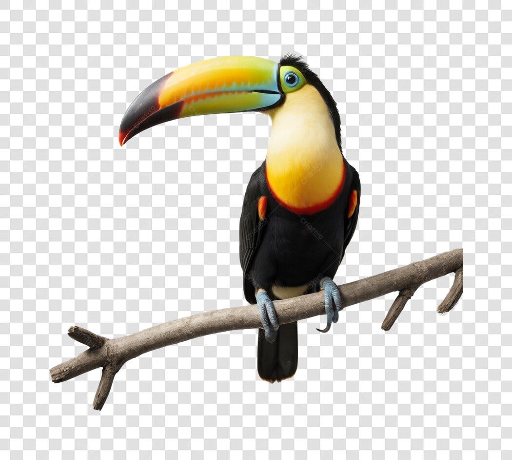 Foto Recortada Tucano Bico Grande Galho PNG Fundo Transparente