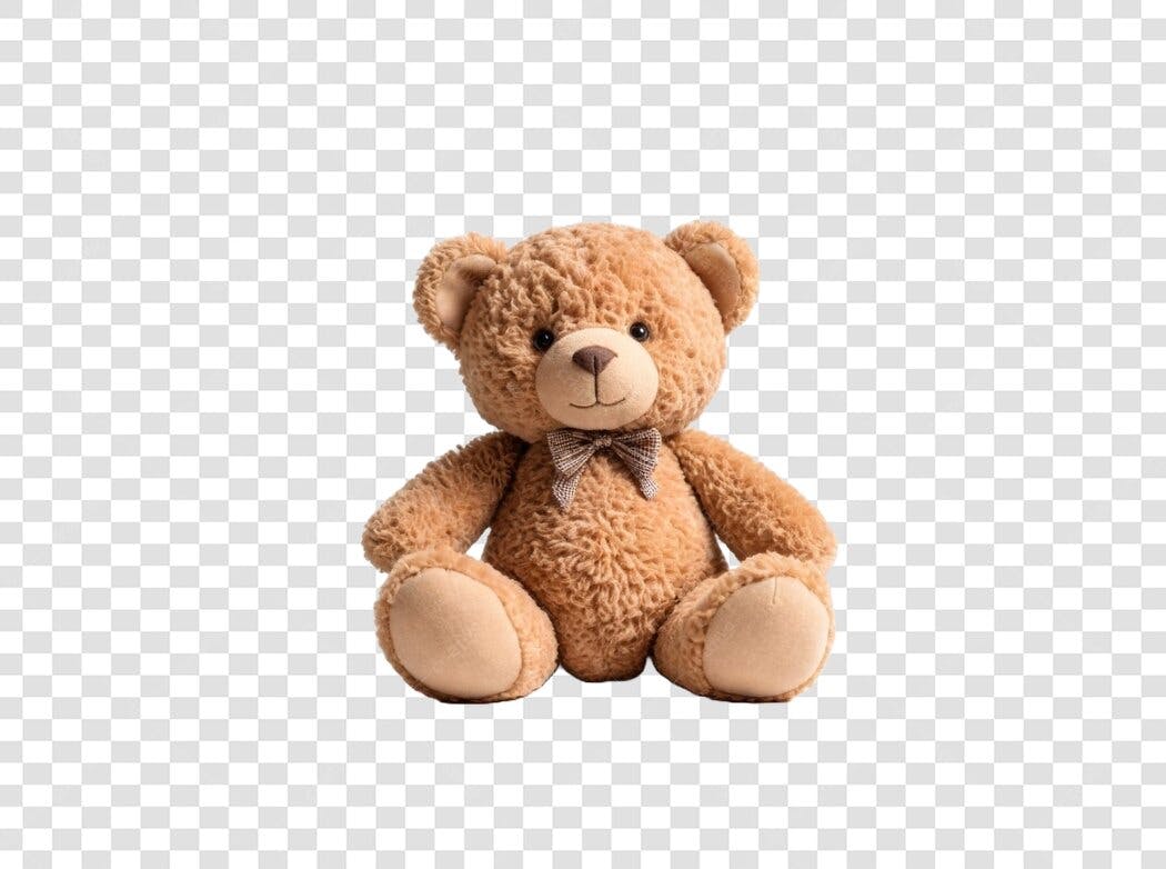 Foto Recortada Urso de Pelúcia Marrom Laço PNG Fundo Transparente