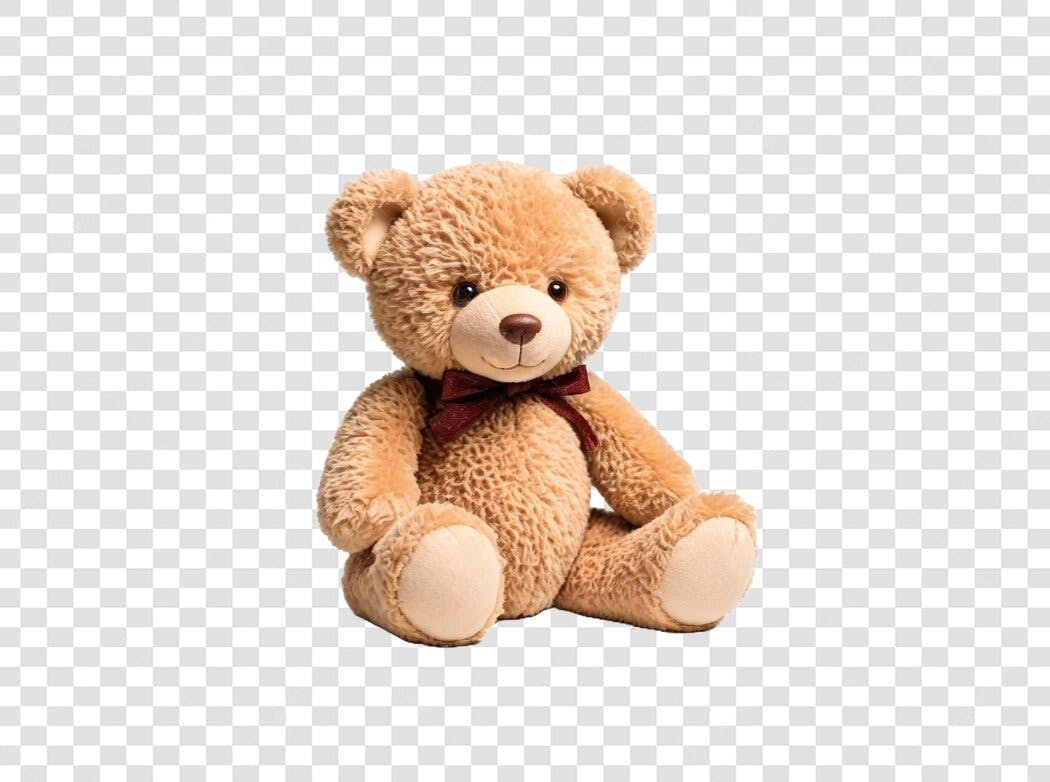 Foto Recortada Urso de Pelúcia Marrom Laço PNG Fundo Transparente