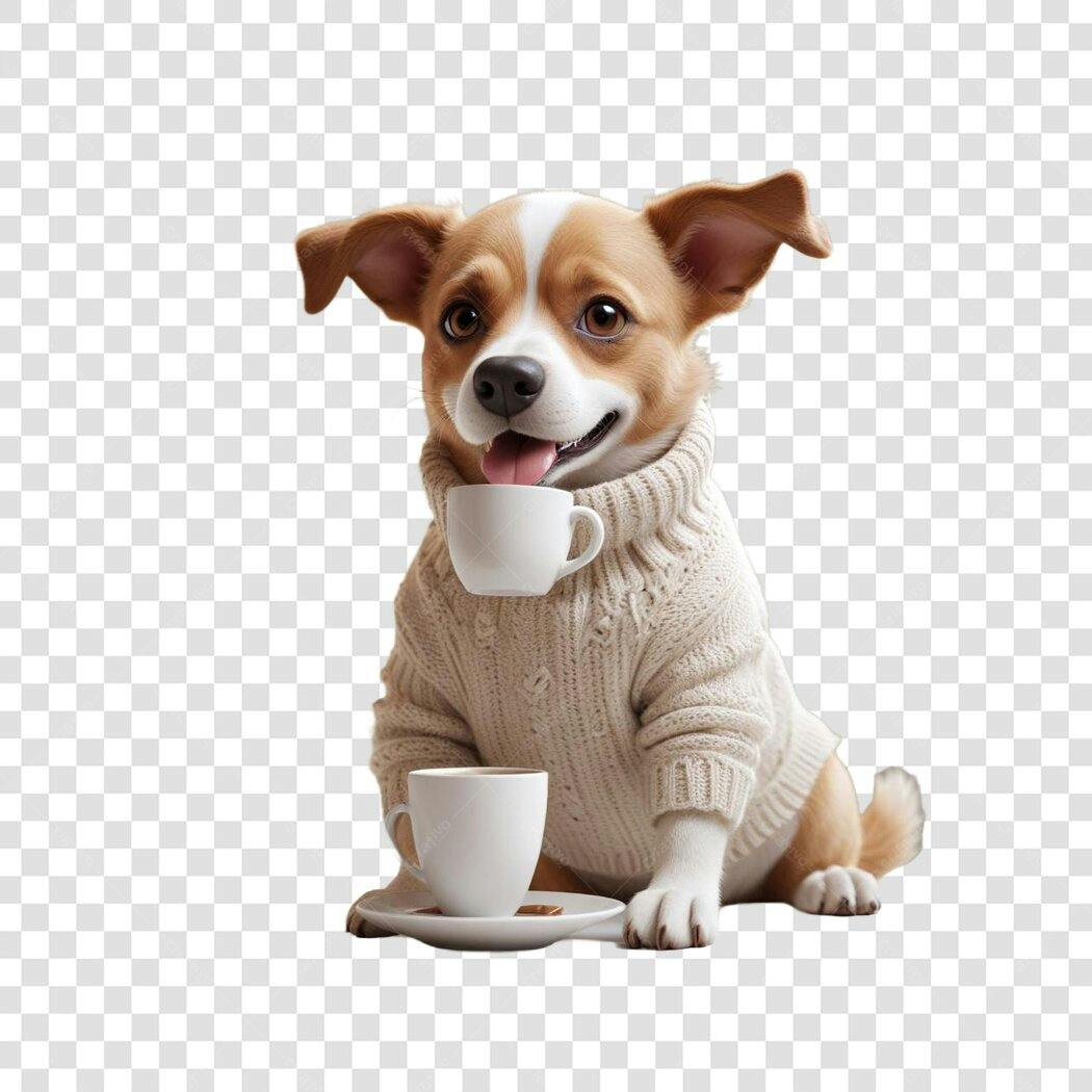 Ilustração Cachorro Fofo Suéter Café PNG Fundo Transparente
