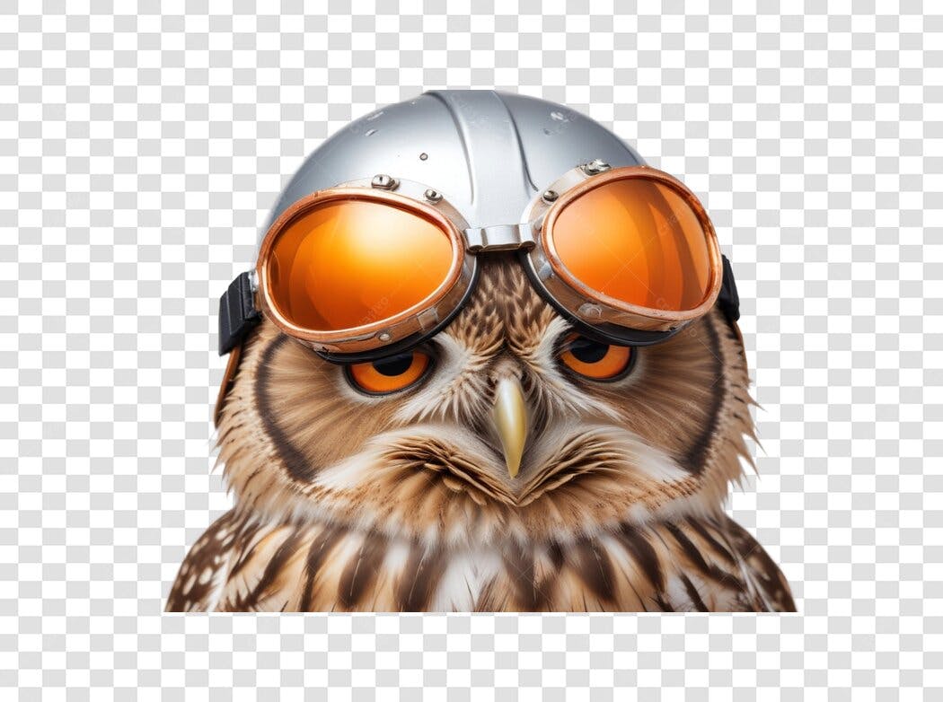 Ilustração Coruja Aviador Capacete Óculos PNG Fundo Transparente