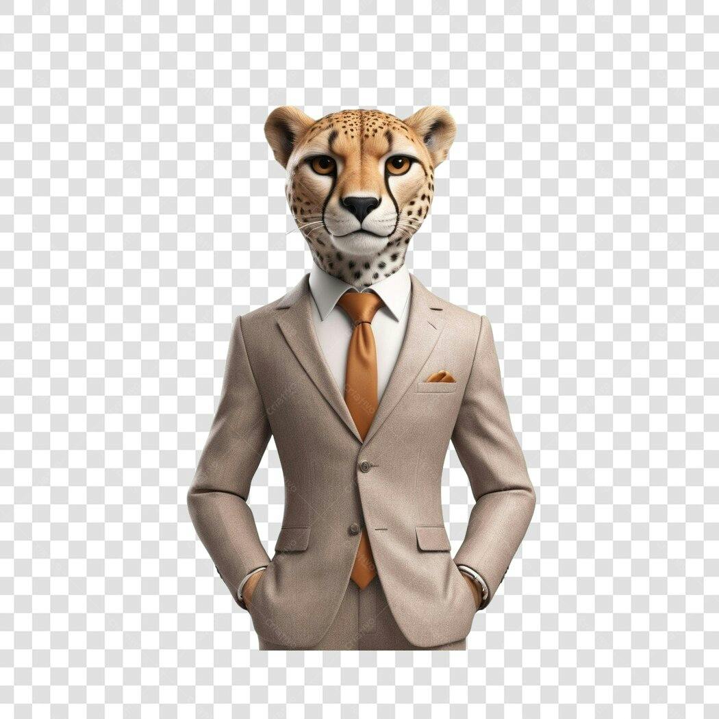 Ilustração Guepardo Terno Marrom Elegante PNG Fundo Transparente