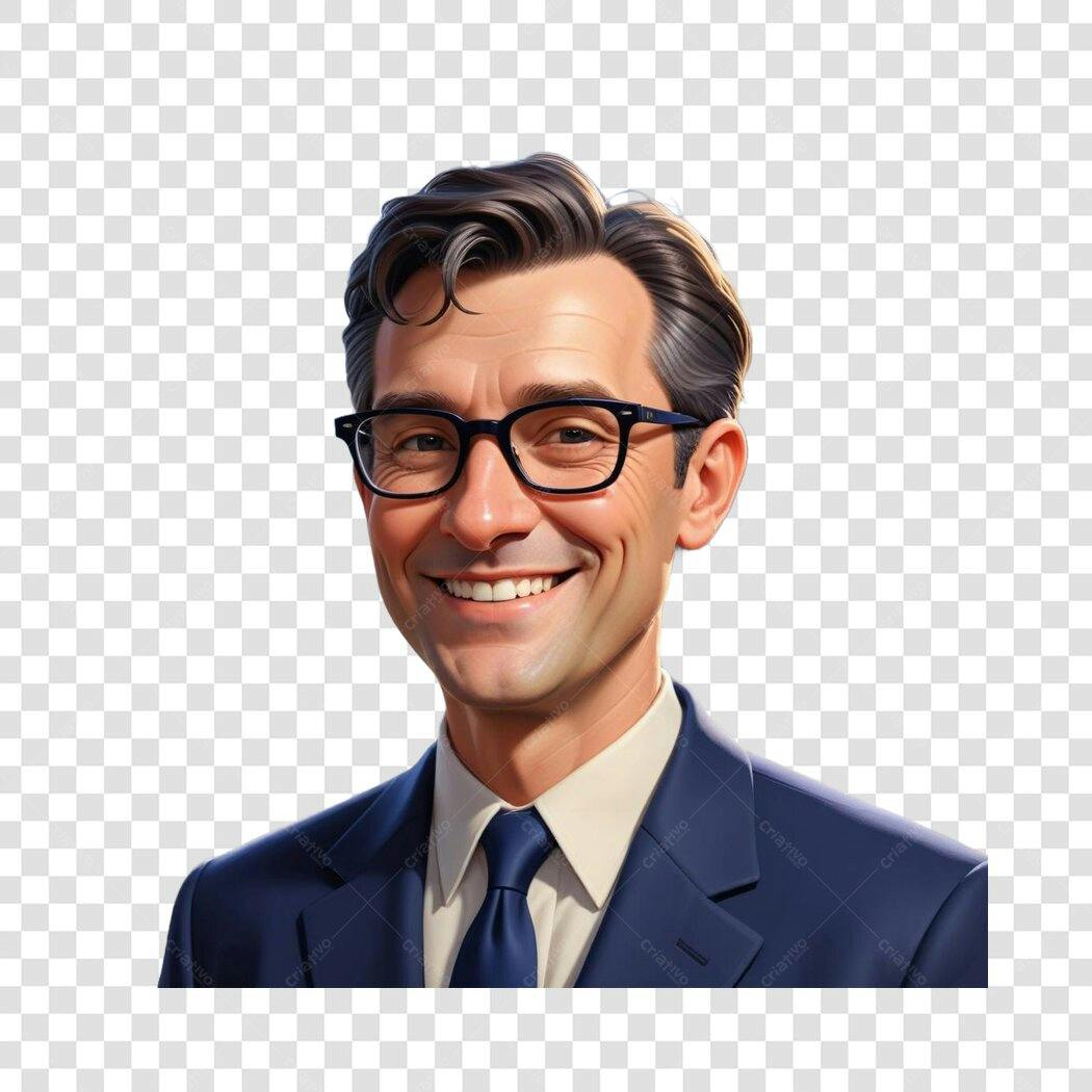 Ilustração Homem de Óculos Sorrindo PNG Fundo Transparente