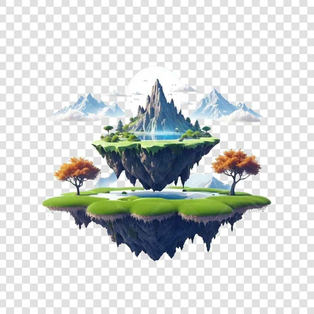 Ilustração Ilha Flutuante Fantasia Paisagem PNG Fundo Transparente