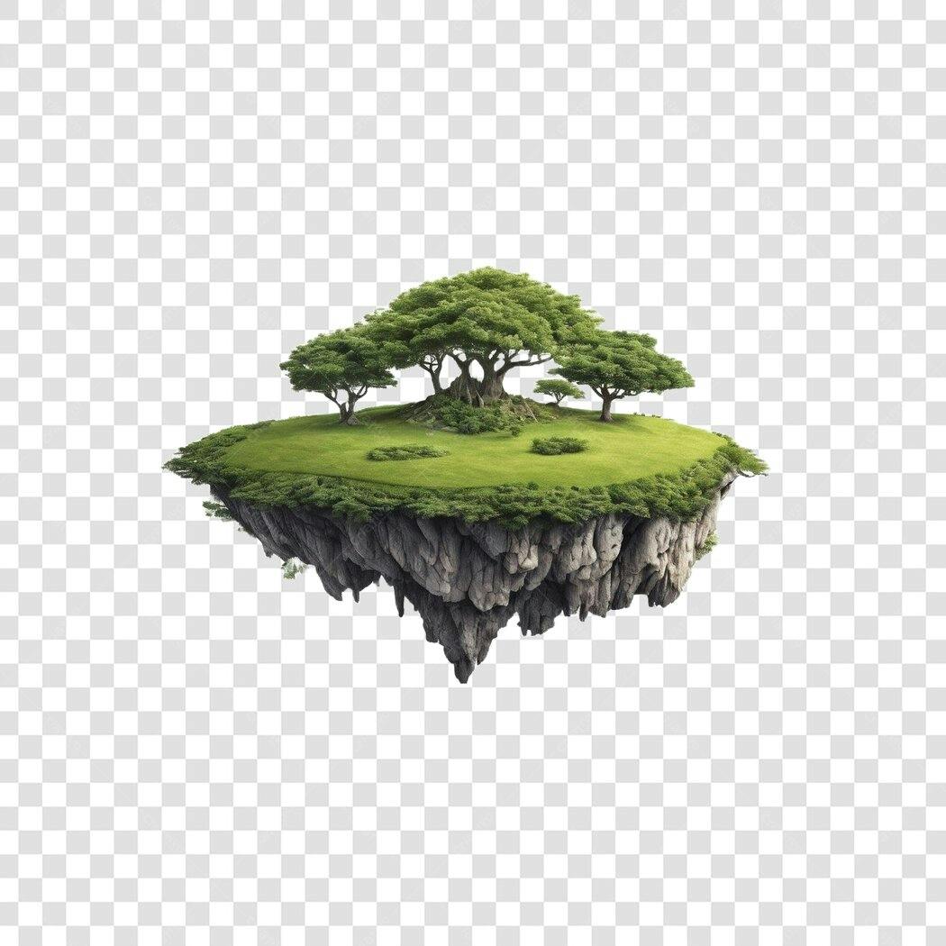 Ilustração Ilha Flutuante Verde Natureza PNG Fundo Transparente