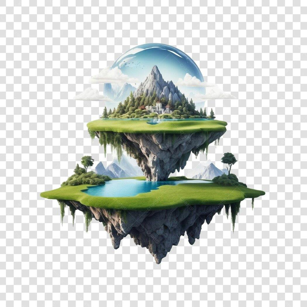 Ilustração Ilhas Flutuantes Fantasia Cenário PNG Fundo Transparente