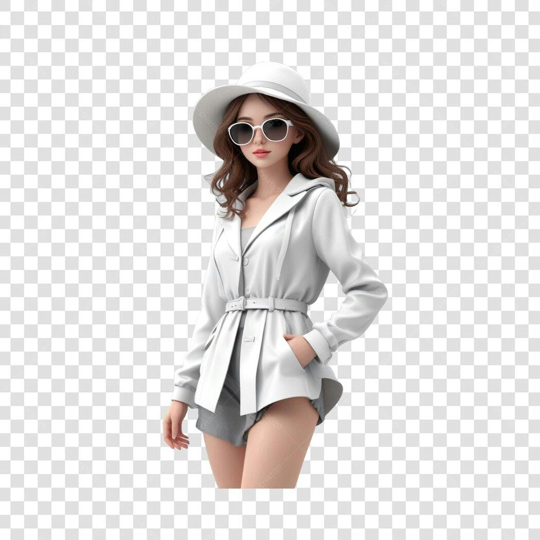 Ilustração Mulher Estilosa Chapéu Óculos PNG Fundo Transparente