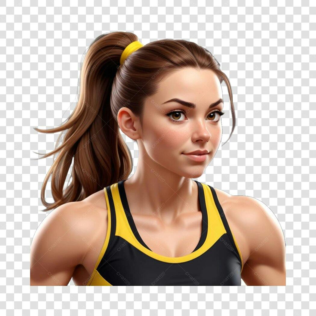 Ilustração Mulher Fitness Academia Cabelo Preso PNG Fundo Transparente