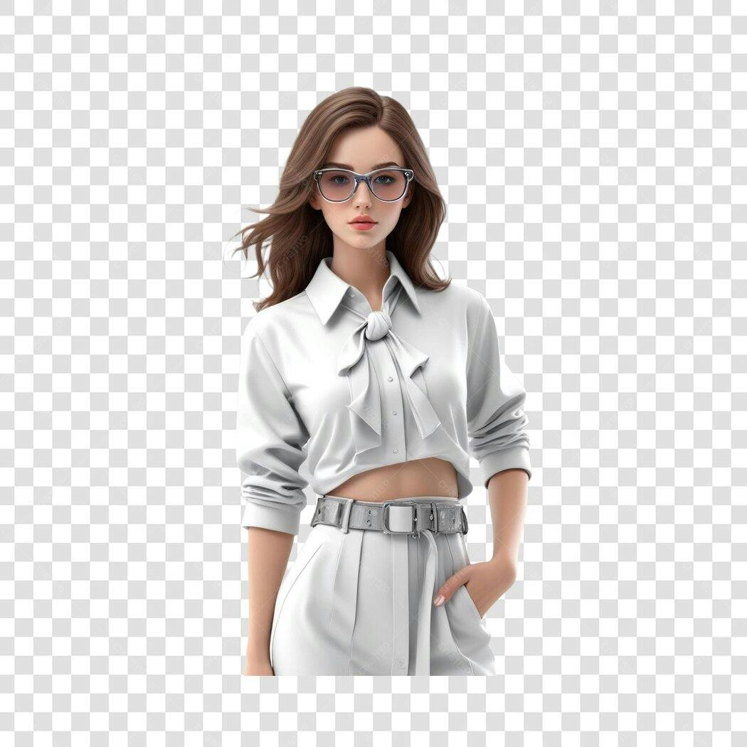 Ilustração Mulher Jovem Óculos Roupa Social PNG Fundo Transparente