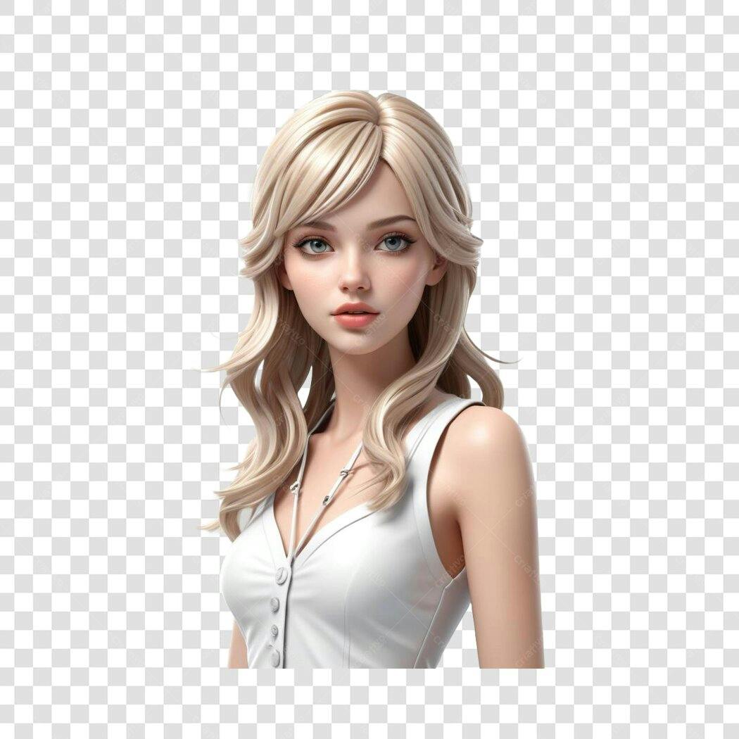 Ilustração Mulher Loira Cabelos Ondulados PNG Fundo Transparente