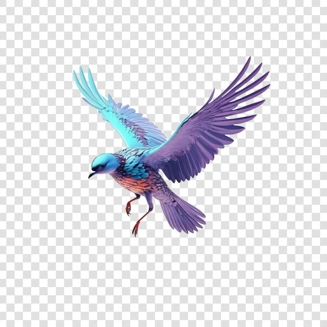 Ilustração Pássaro Azul Roxo Voando PNG Fundo Transparente