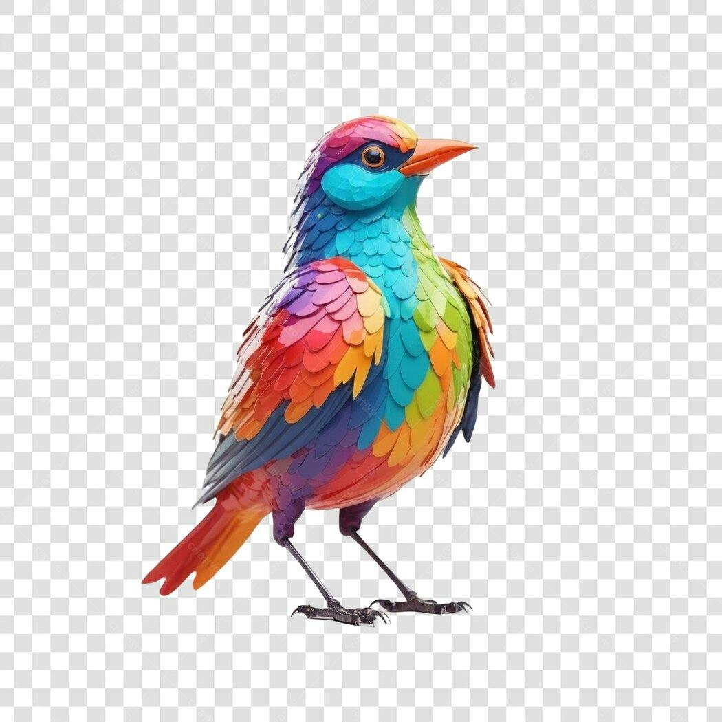 Ilustração Pássaro Colorido Vibrante PNG Fundo Transparente