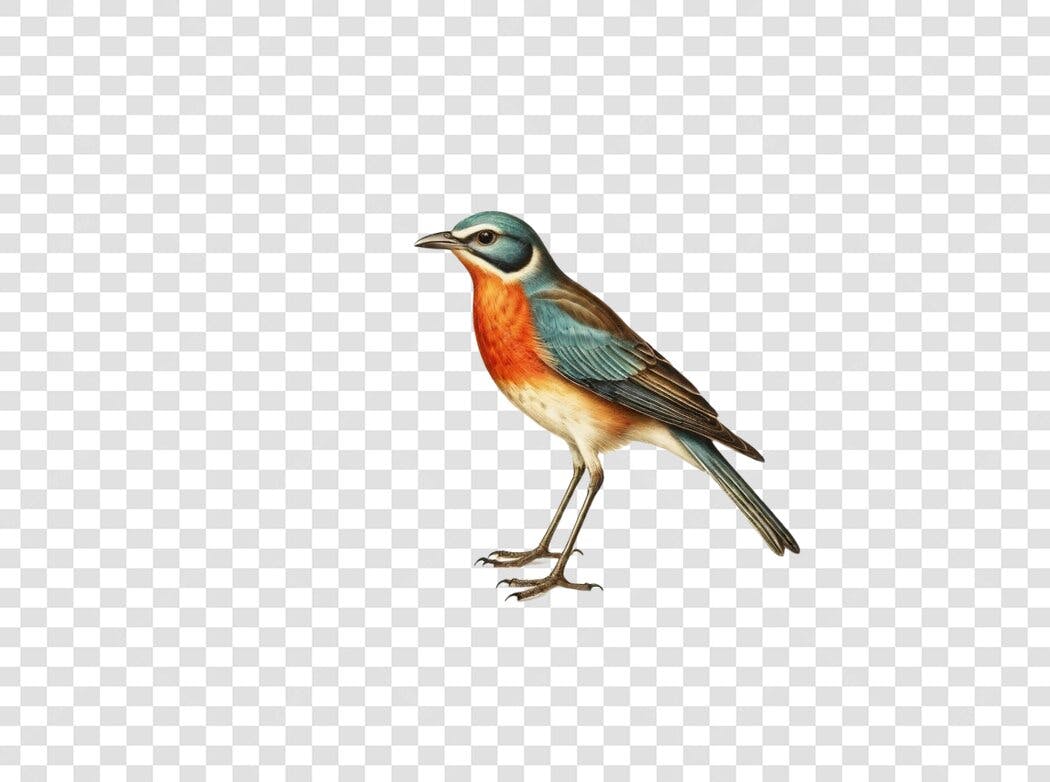 Ilustração Pássaro Colorido Vintage PNG Fundo Transparente