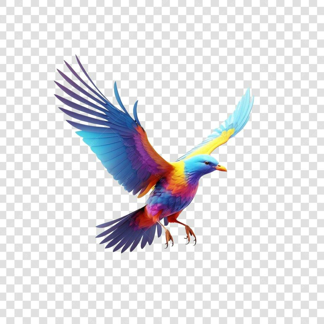 Ilustração Pássaro Colorido Voando PNG Fundo Transparente