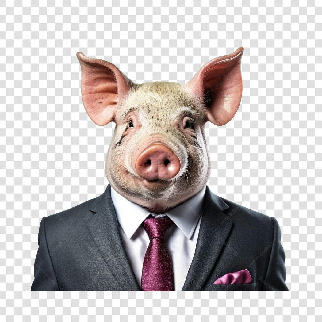 Ilustração Porco de Terno Empresário PNG Fundo Transparente