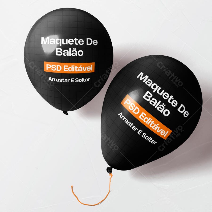 Mockup Balão Festa Preto Fundo Branco Editável